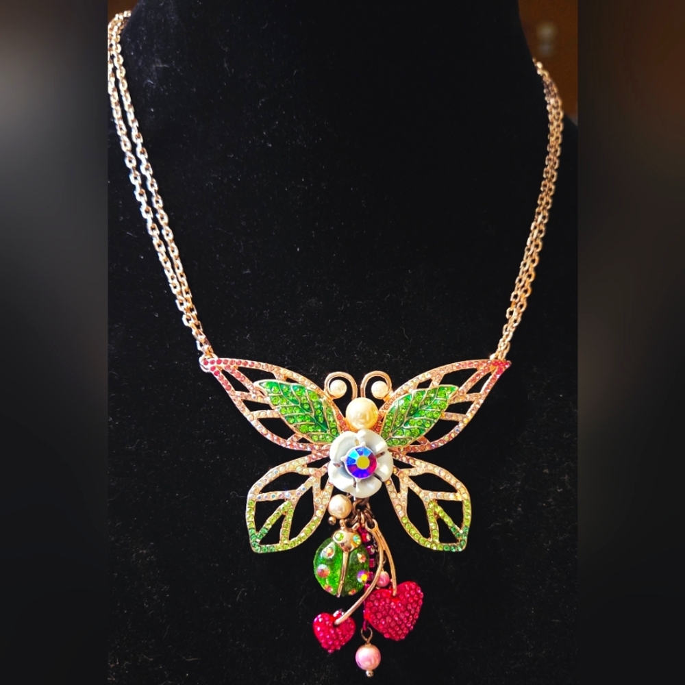 🚨2 For $38🚨Betsey Johnson Fruity Petals Butterfly Statement  Necklace
